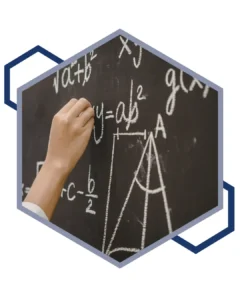 Zoomed in on a hand writing a math equation on a chalkboard